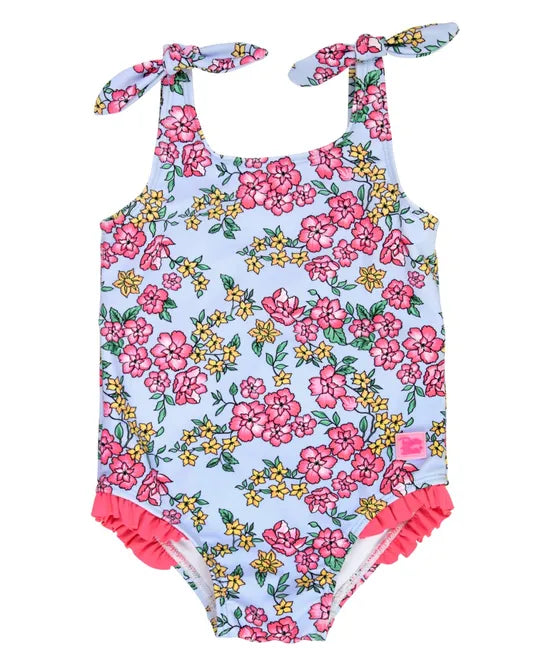 Cheerful Blossoms Tie Shoulder One-Piece
