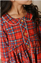 Red Plaid Prim Picot Trim Dress