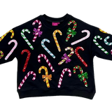 QOS Kids Black Rainbow CandyCane Sweatshirt