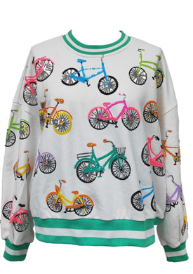 QOS kids White Bike Sweatshirt With Aqua Sport Stripe