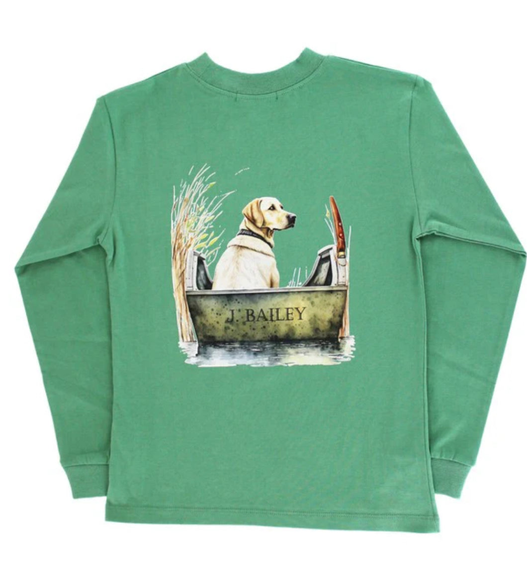 L/S Logo Tee Dog In Boat/Green