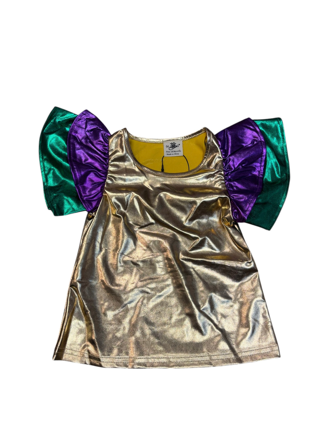 Mardi Gras Metallic Tiered Ruffle Sleeve Top