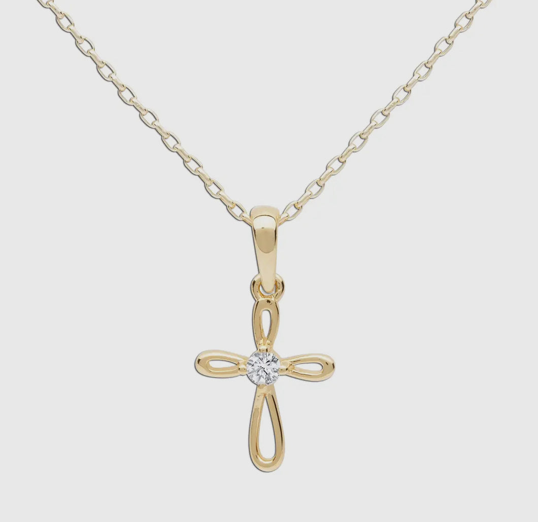 14K Gold-Plated Kids Cross Open Infinity Children's Necklace