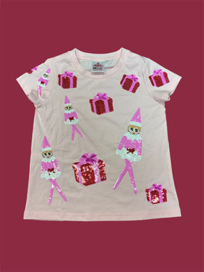 Pink Bow Elf Sequin T-Shirt