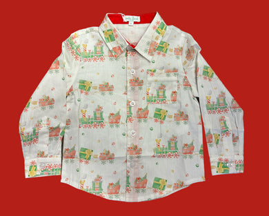 Santa's Sweet Express Long Sleeve Collared Shirt