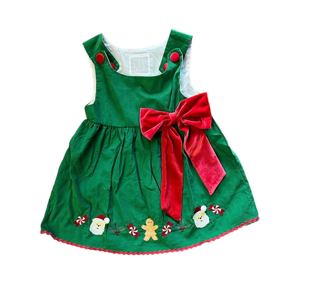 Green Corduroy Christmas Applique Dress