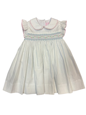 Petit Bebe White & Blue Tiny Polka Dot Bubble or Dress