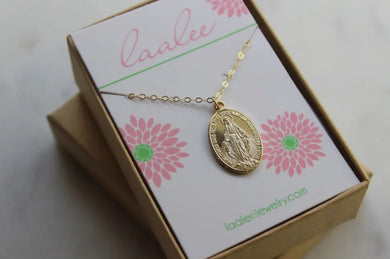 Large Gold Virgin Mary Necklace