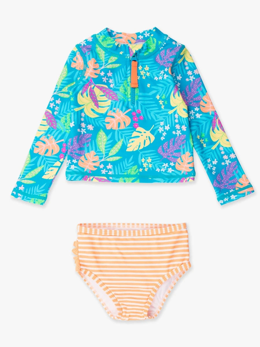 Neon Tiki Vibes Long Sleeve Zipper Rash Guard 2 Piece