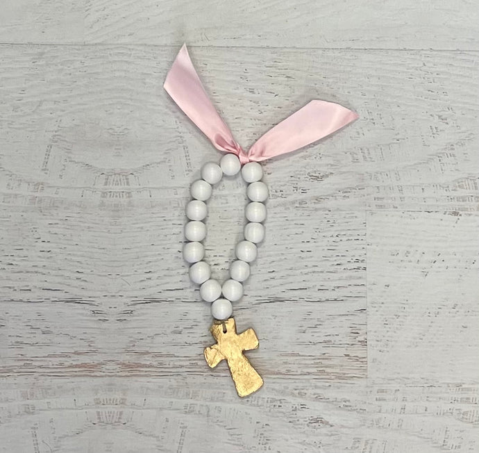 Hand Painted Bitty Baby Blessing Beads - Pink Cross