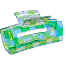 Medium Square Iridescent Checkered Hair Claw Clip